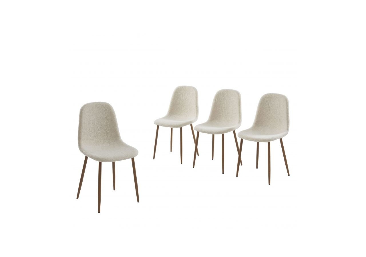 Lot de 4 chaises BIRGIT tissu bouclette écru pieds bois clair