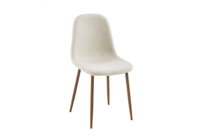 Lot de 4 chaises BIRGIT tissu bouclette écru pieds bois clair