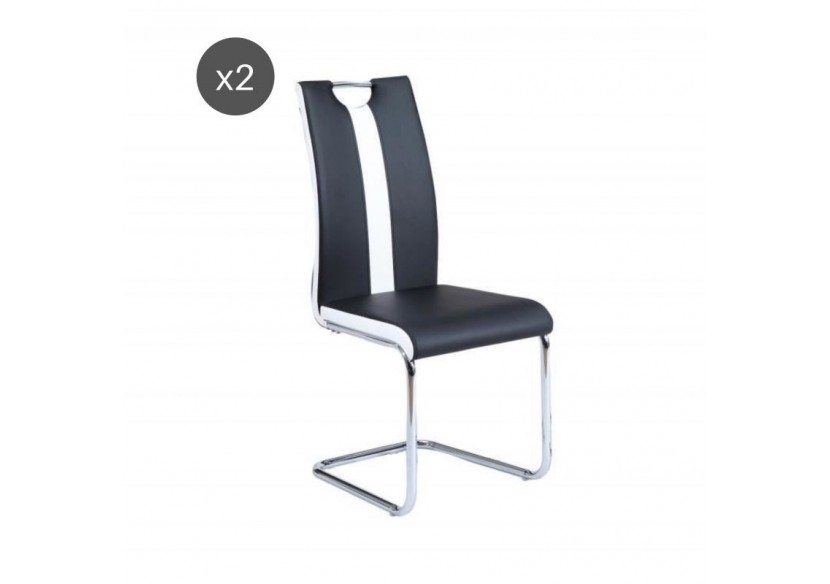 Lot de 2 chaises JADE simili noir pieds métal chromé