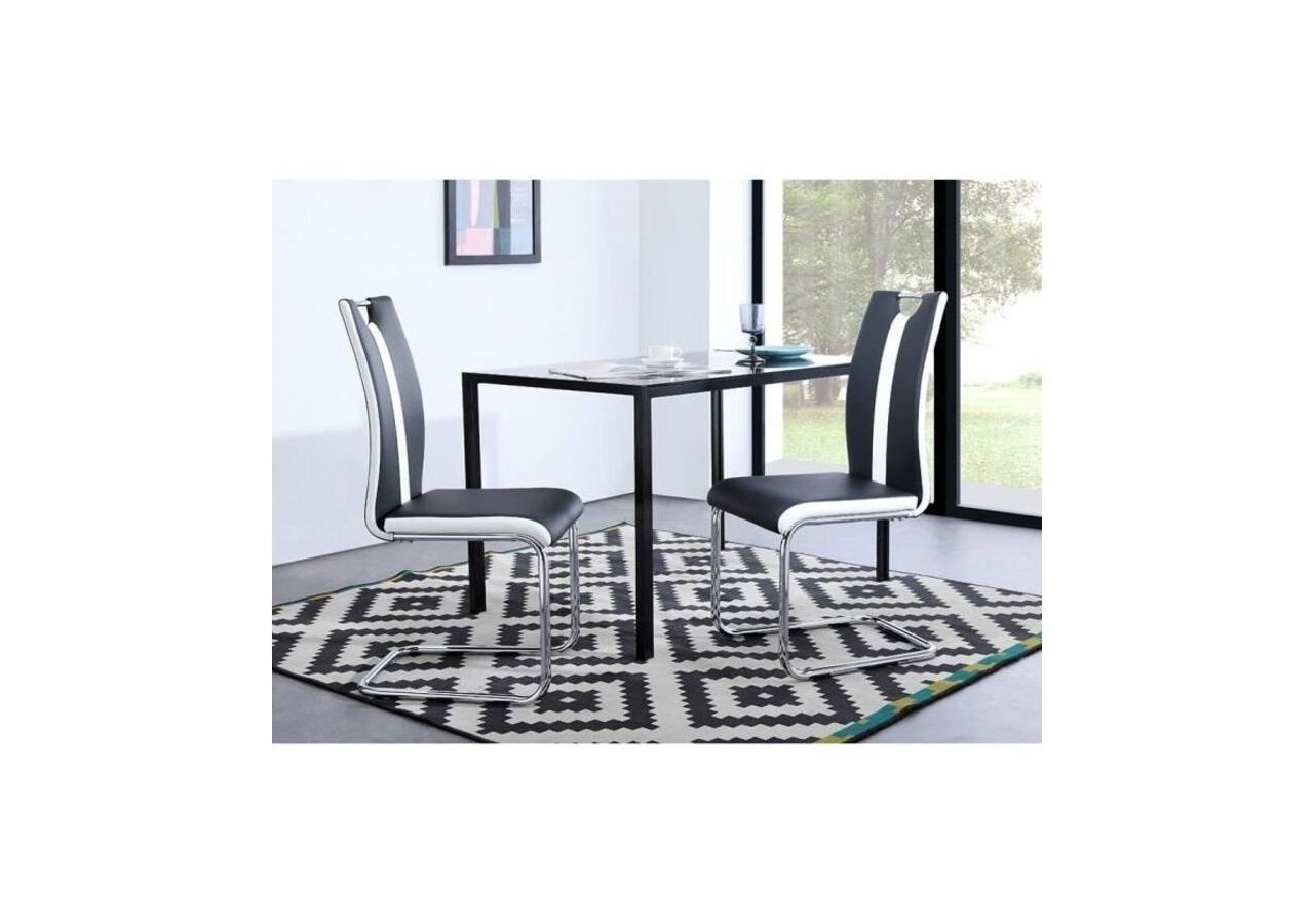 Lot de 2 chaises JADE simili noir pieds métal chromé