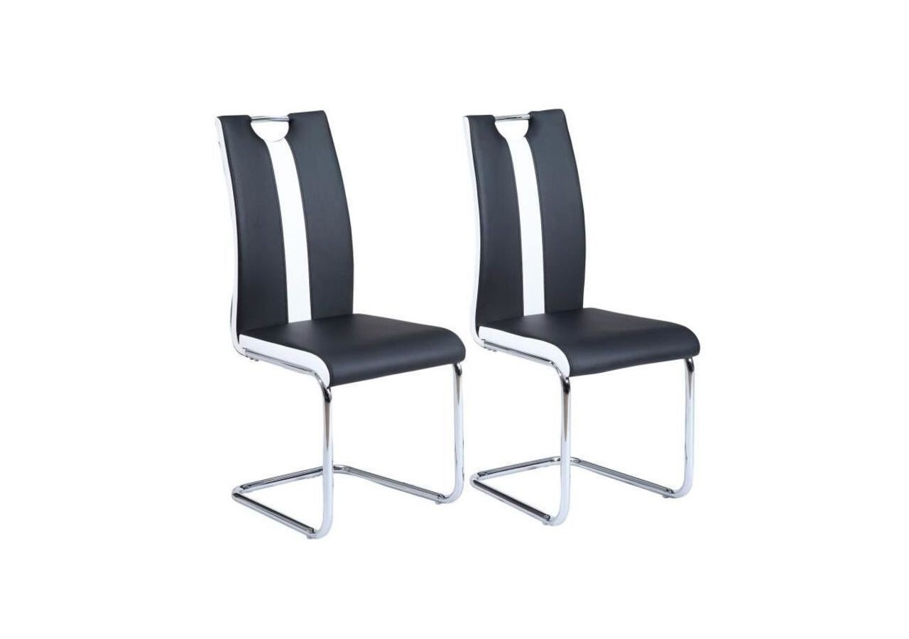Lot de 2 chaises JADE simili noir pieds métal chromé