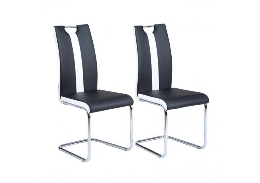 Lot de 2 chaises JADE simili noir pieds métal chromé