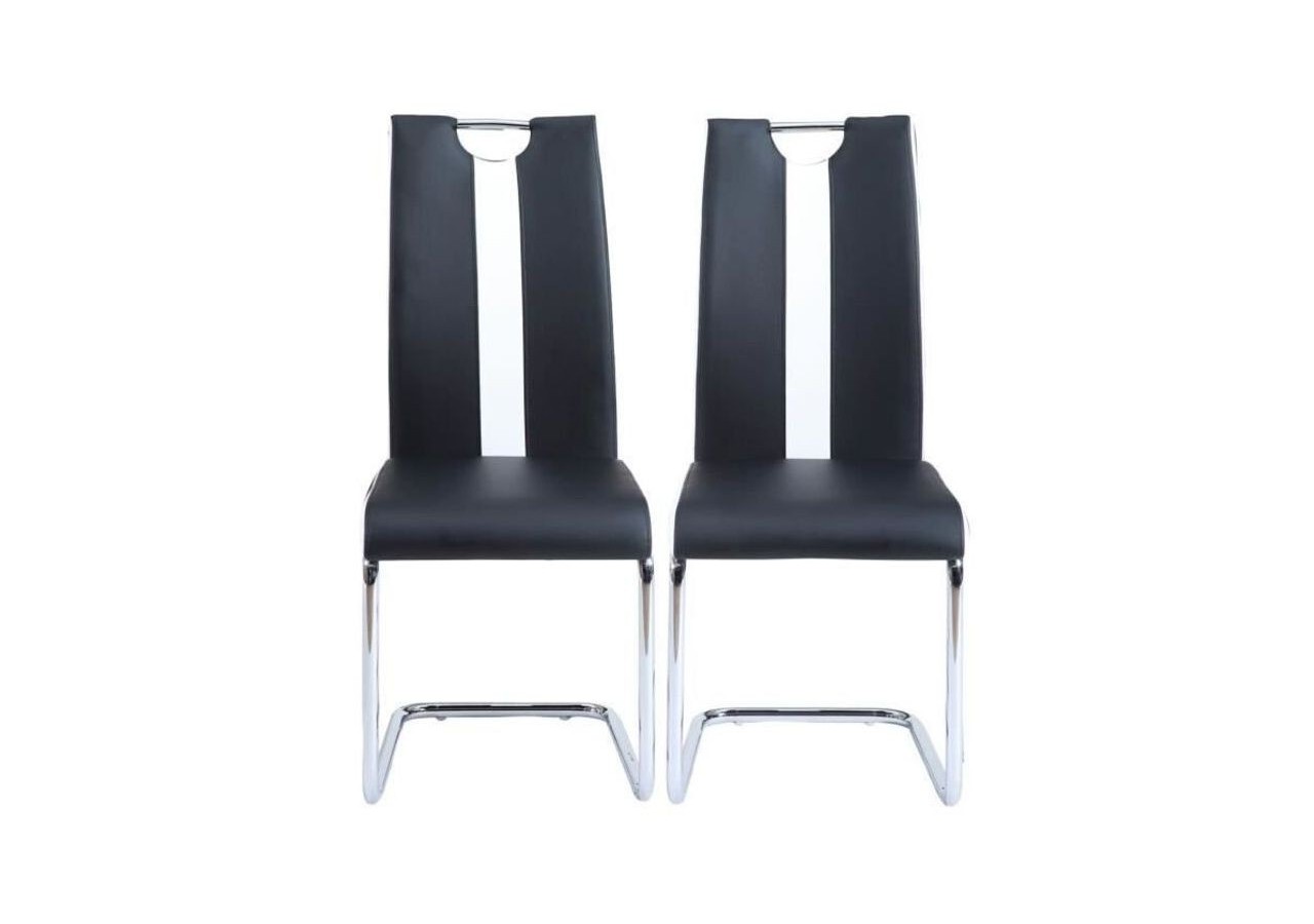 Lot de 2 chaises JADE simili noir pieds métal chromé
