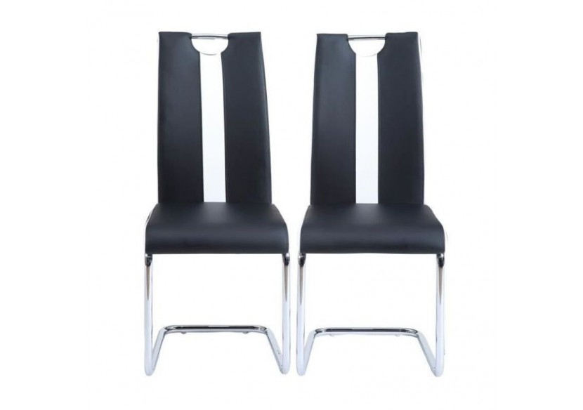 Lot de 2 chaises JADE simili noir pieds métal chromé