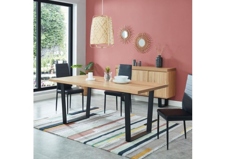 Table à manger FELIX effet chêne et métal noir 8 personnes 2