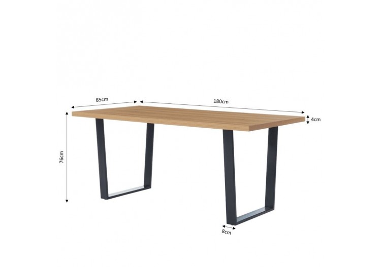 Table à manger FELIX effet chêne et métal noir 8 personnes