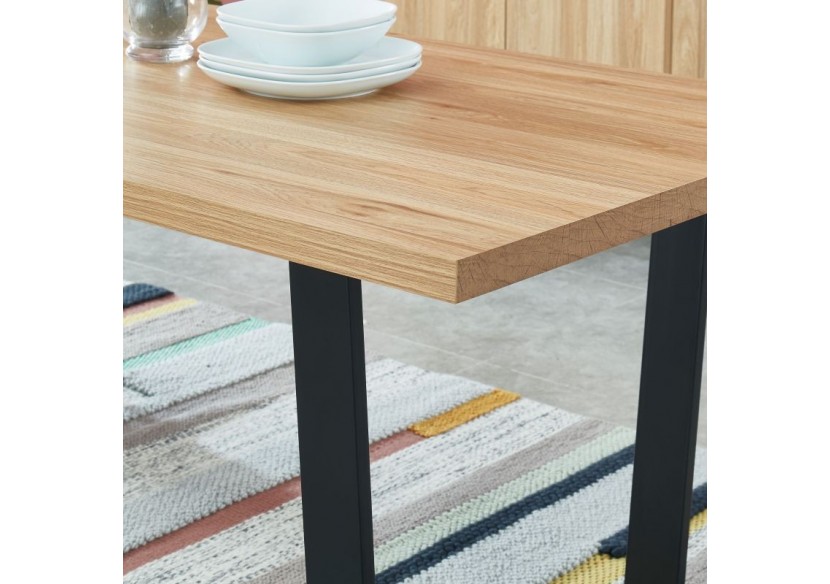 Table à manger FELIX effet chêne et métal noir 8 personnes