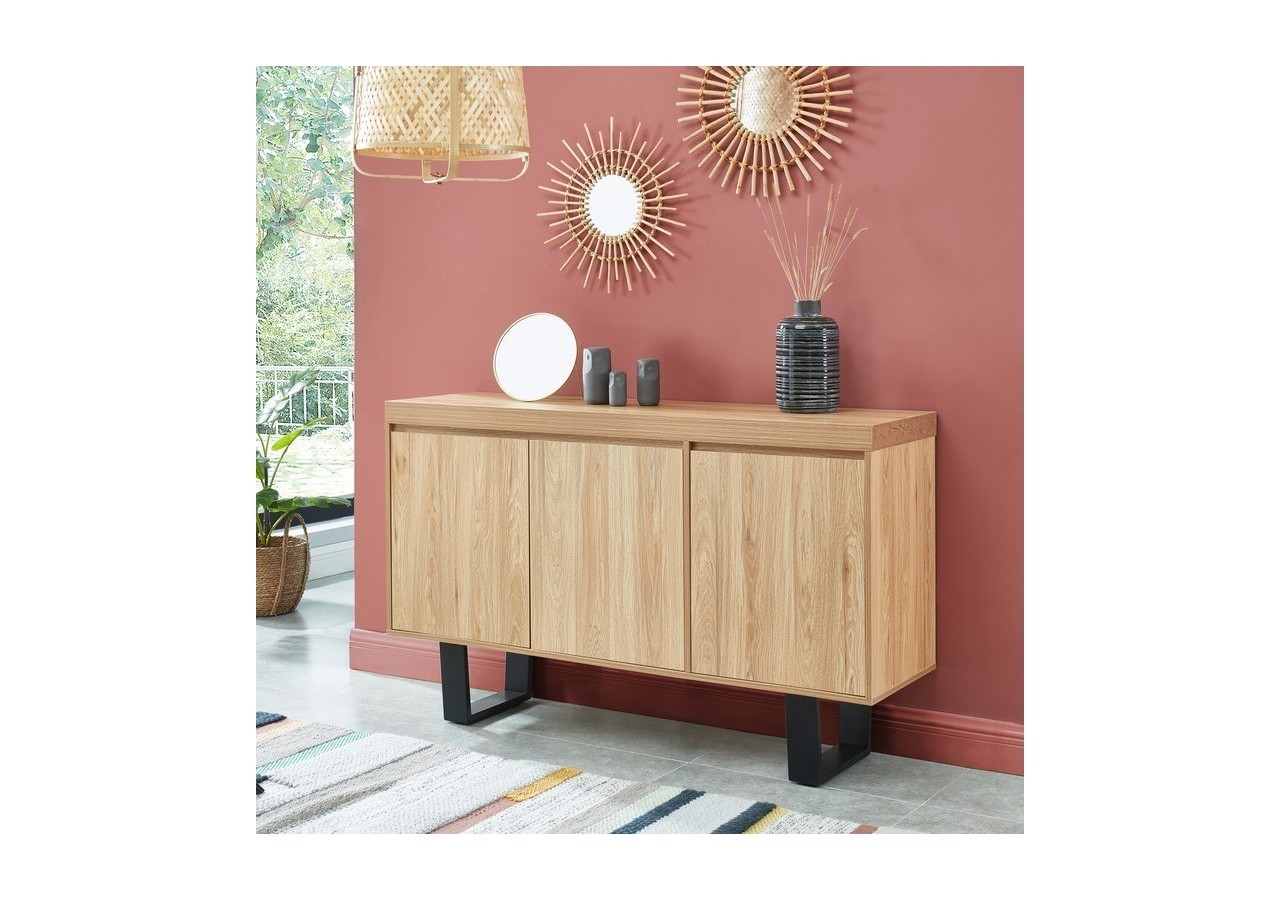 Buffet FELIX effet chêne et métal 140cm