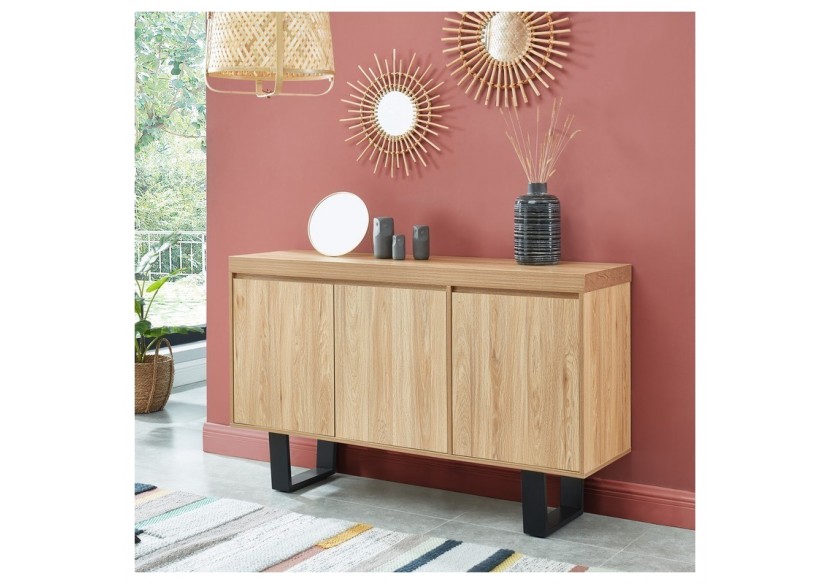Buffet FELIX effet chêne et métal 140cm