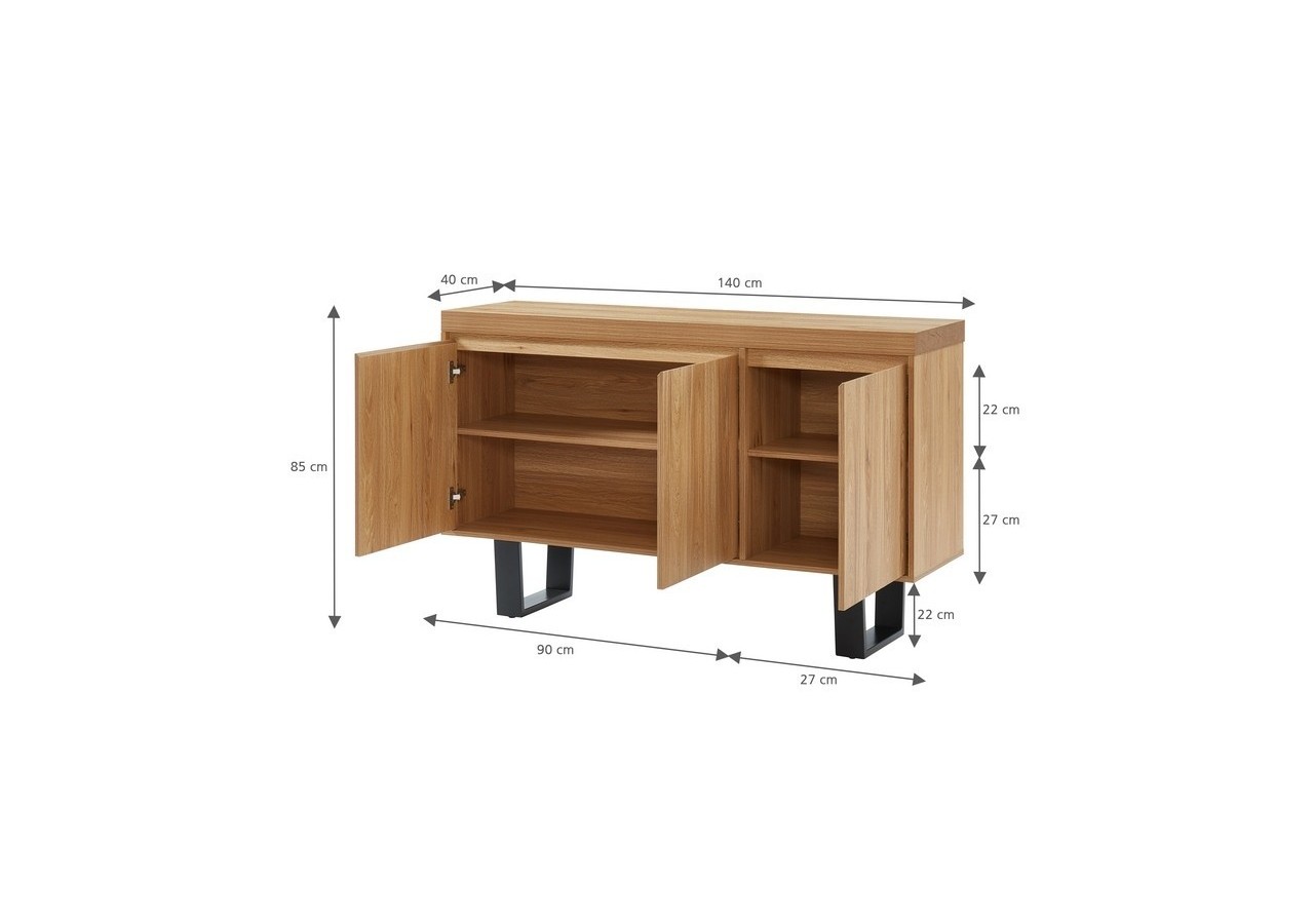 Buffet FELIX effet chêne et métal 140cm
