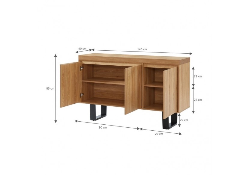 Buffet FELIX effet chêne et métal 140cm