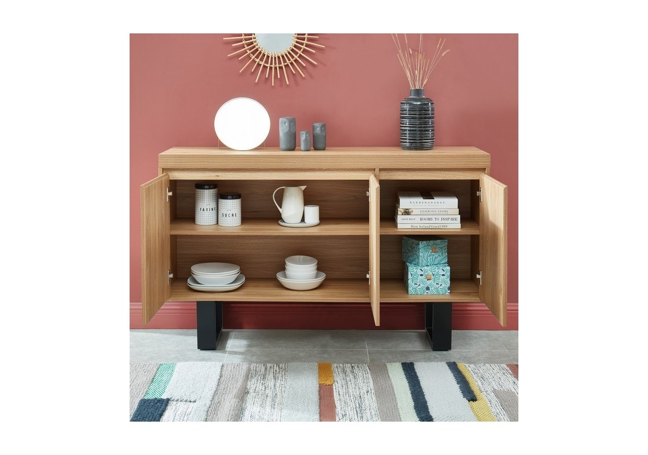 Buffet FELIX effet chêne et métal 140cm