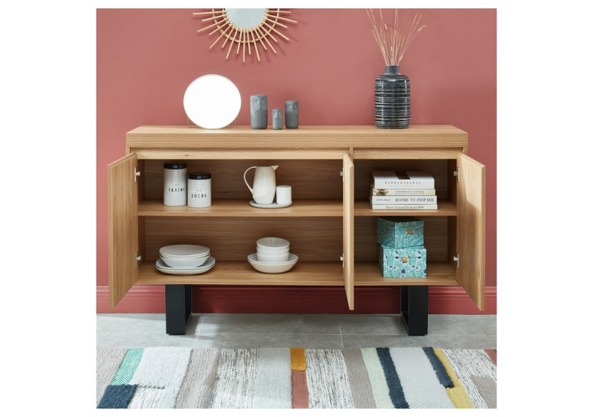 Buffet FELIX effet chêne et métal 140cm
