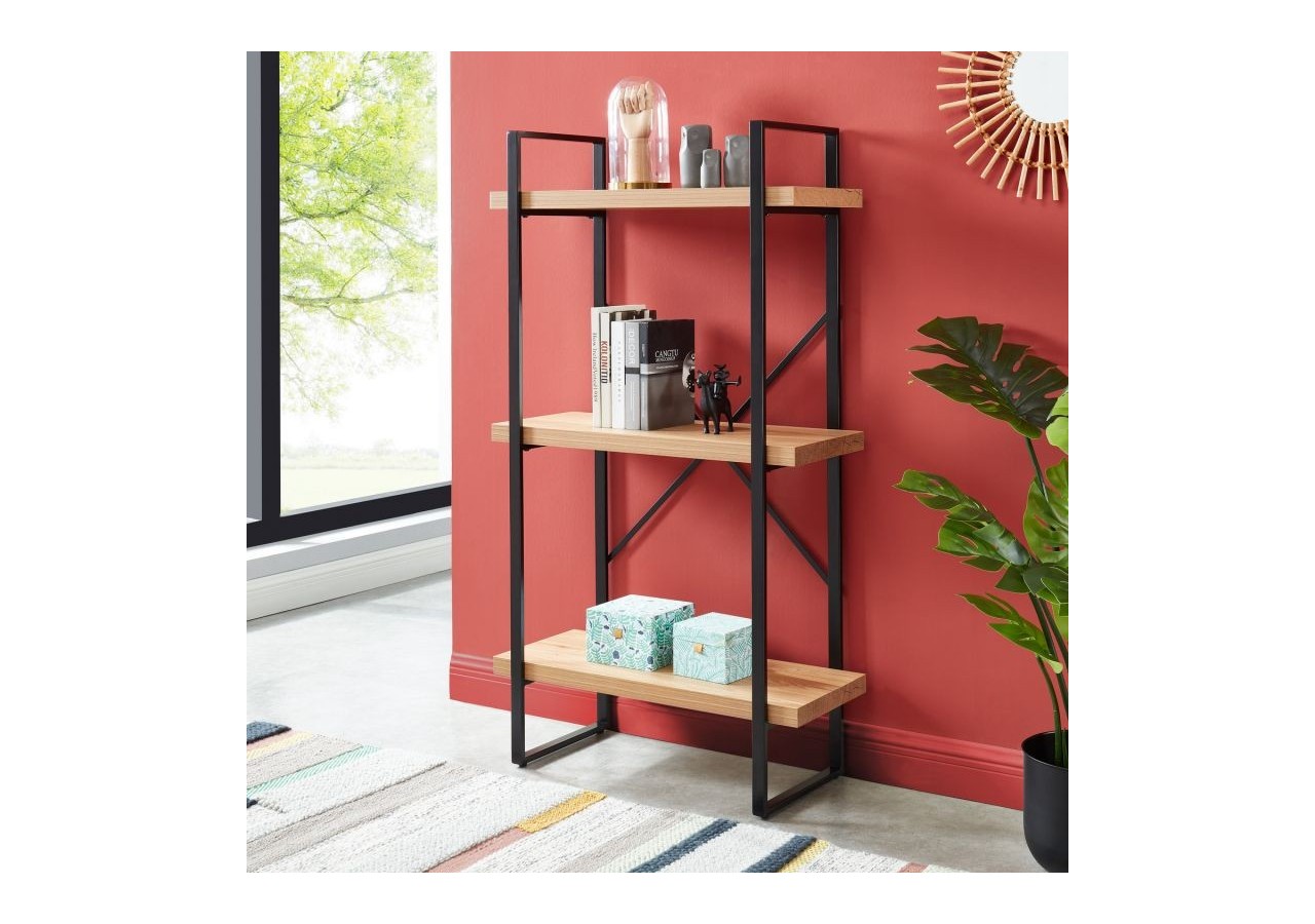Bibliothèque FELIX effet chêne et métal noir h145cm