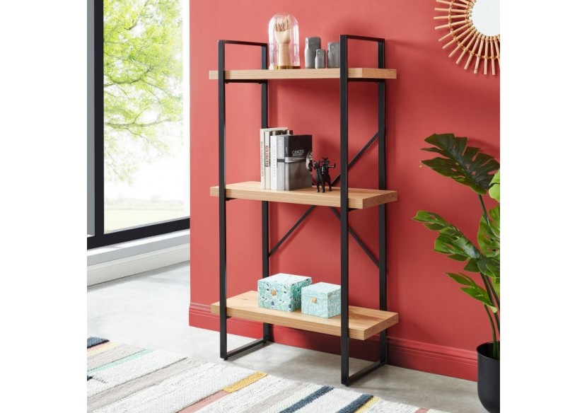 Bibliothèque FELIX effet chêne et métal noir h145cm