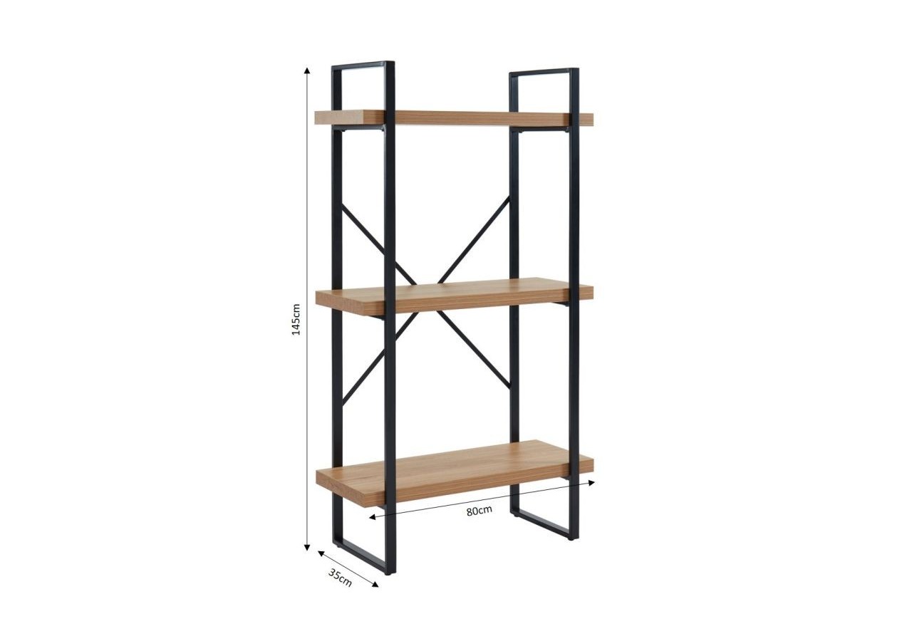 Bibliothèque FELIX effet chêne et métal noir h145cm