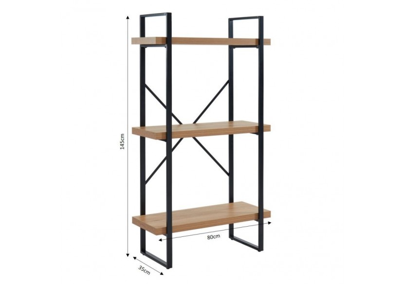 Bibliothèque FELIX effet chêne et métal noir h145cm