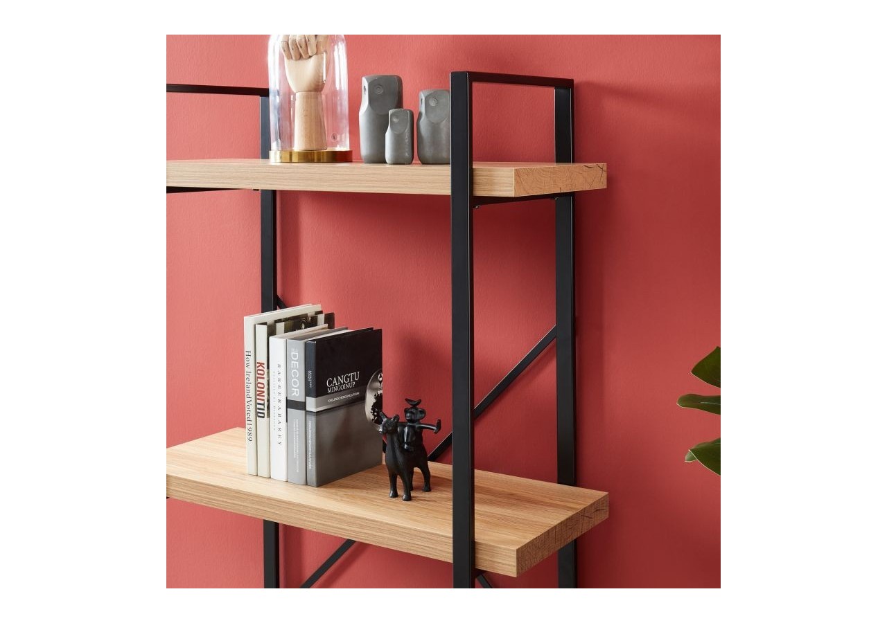 Bibliothèque FELIX effet chêne et métal noir h145cm