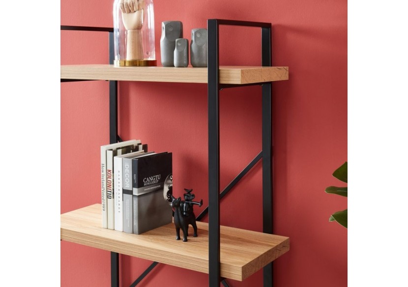 Bibliothèque FELIX effet chêne et métal noir h145cm