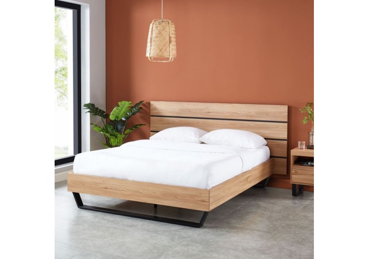 Lit FELIX effet chêne et métal noir 160x200 sommier inclus 2