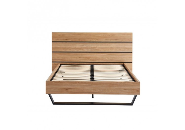 Lit FELIX effet chêne et métal noir 140x190 sommier inclus