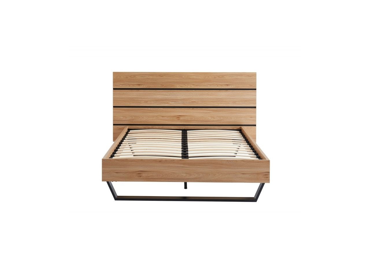 Lit FELIX effet chêne et métal noir 140x190 sommier inclus