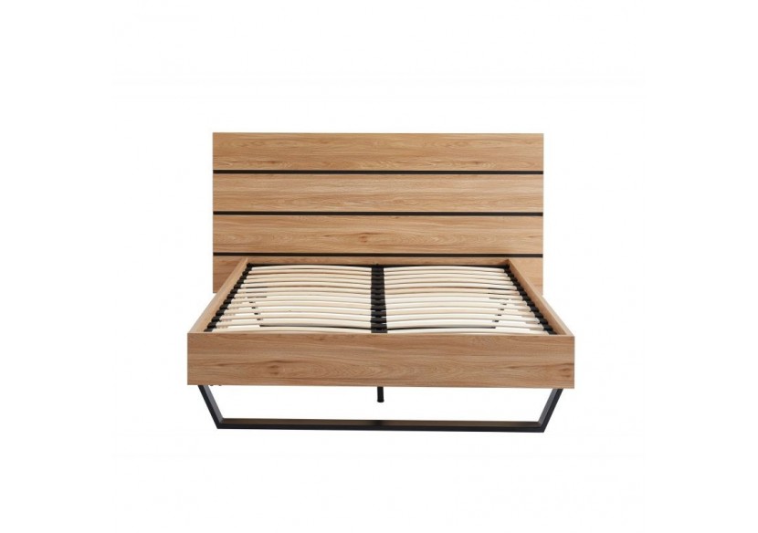 Lit FELIX effet chêne et métal noir 140x190 sommier inclus