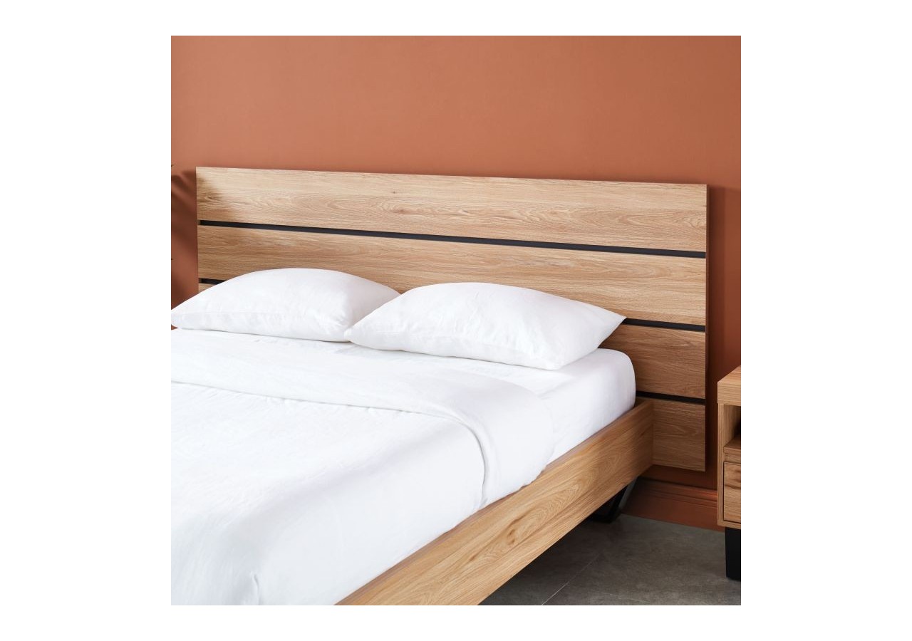 Lit FELIX effet chêne et métal noir 140x190 sommier inclus