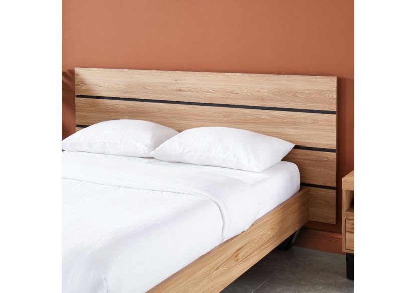 Lit FELIX effet chêne et métal noir 140x190 sommier inclus