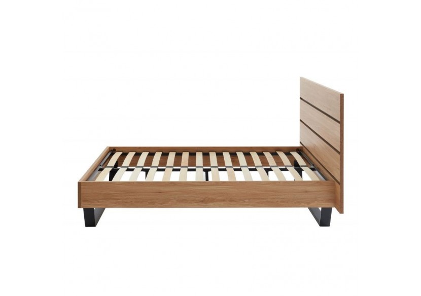 Lit FELIX effet chêne et métal noir 140x190 sommier inclus