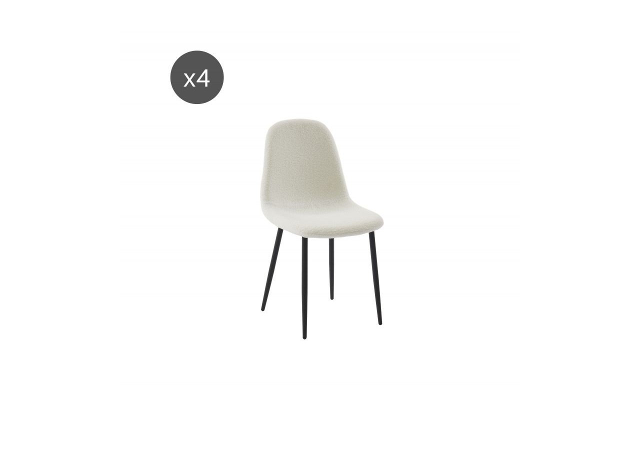 Lot de 4 chaises LENA bouclette écru pieds métal noir