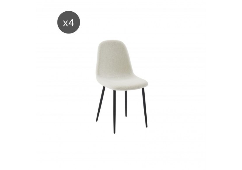 Lot de 4 chaises LENA bouclette écru pieds métal noir