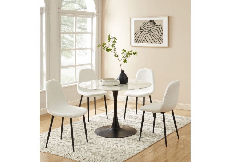 Lot de 4 chaises LENA bouclette écru pieds métal noir 2