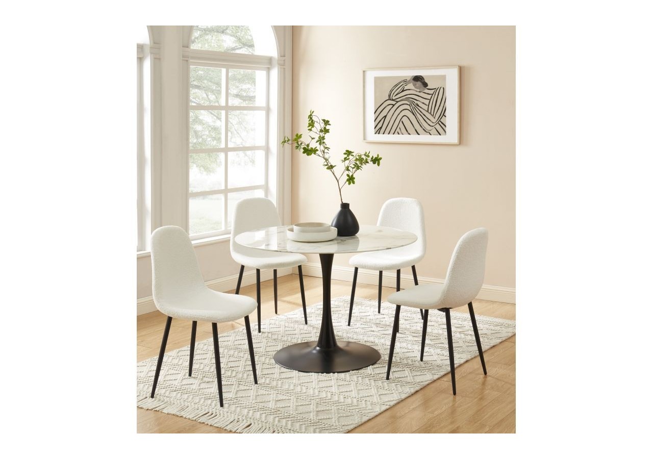 Lot de 4 chaises LENA bouclette écru pieds métal noir