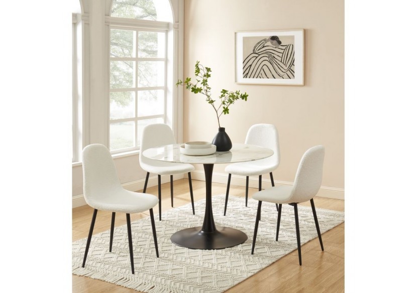 Lot de 4 chaises LENA bouclette écru pieds métal noir