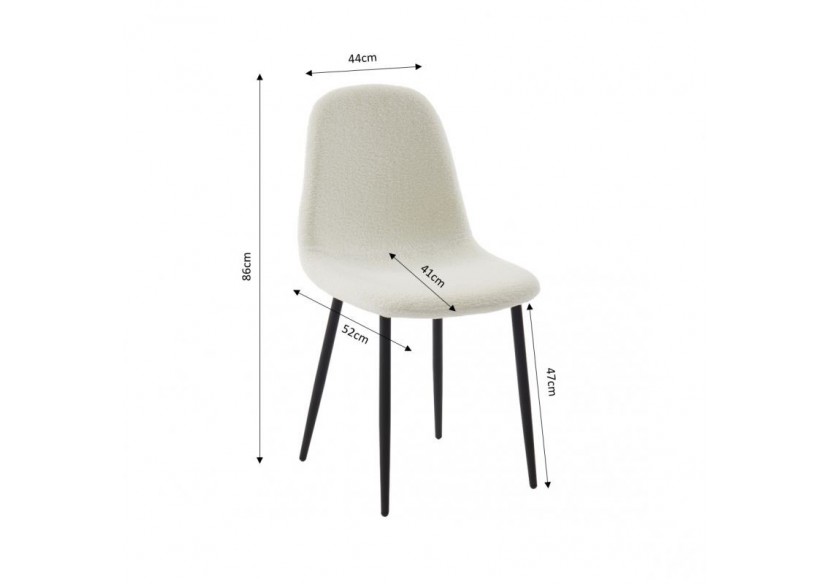 Lot de 4 chaises LENA bouclette écru pieds métal noir