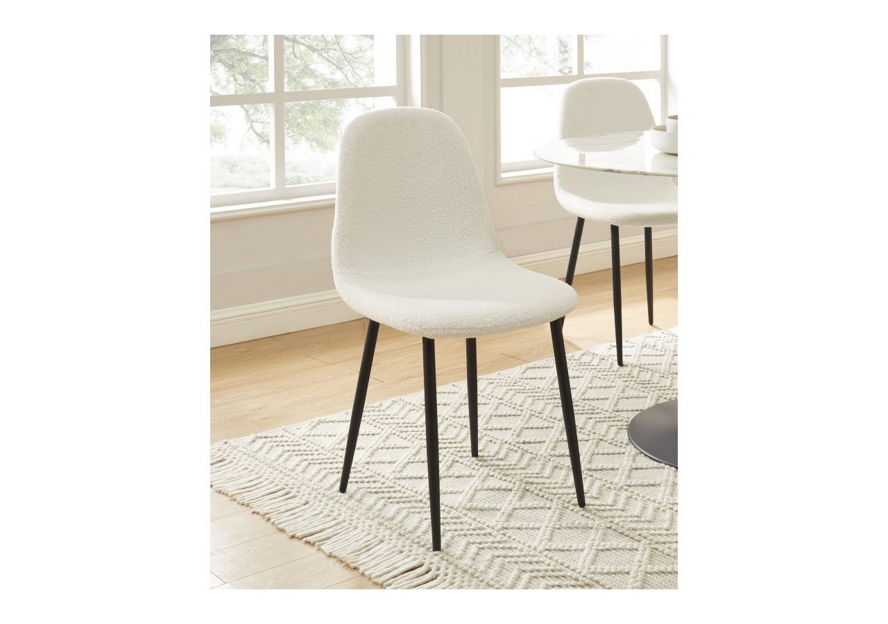 Lot de 4 chaises LENA bouclette écru pieds métal noir