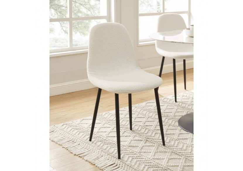 Lot de 4 chaises LENA bouclette écru pieds métal noir
