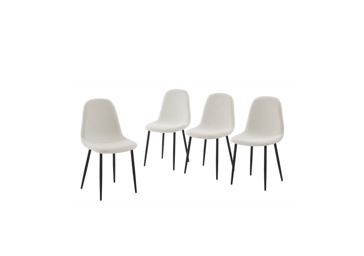 Lot de 4 chaises LENA bouclette écru pieds métal noir