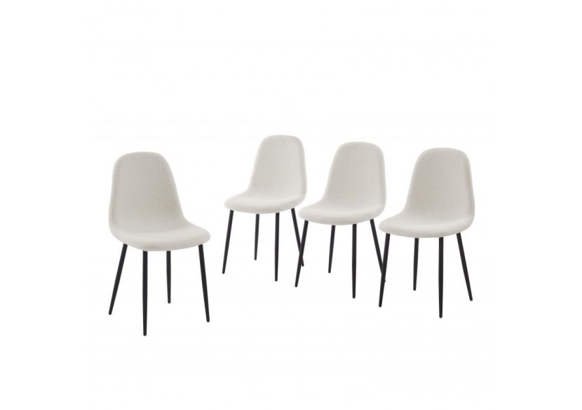 Lot de 4 chaises LENA bouclette écru pieds métal noir