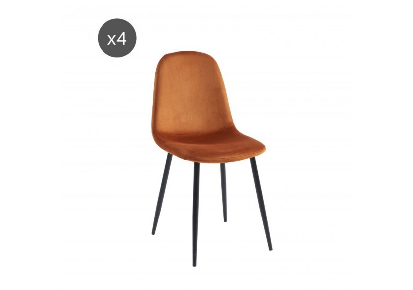 Lot de 4 chaises LENA velours rouille pieds métal noir