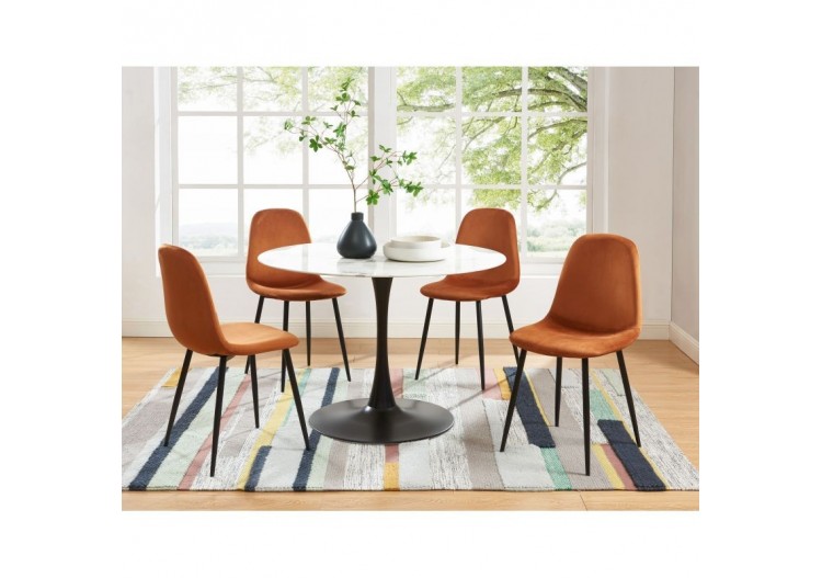 Lot de 4 chaises LENA velours rouille pieds métal noir 2