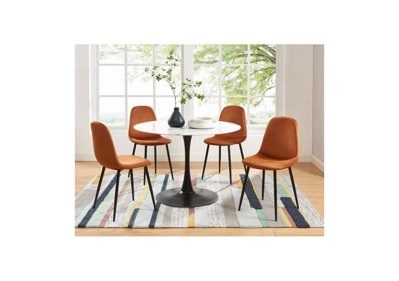 Lot de 4 chaises LENA velours rouille pieds métal noir