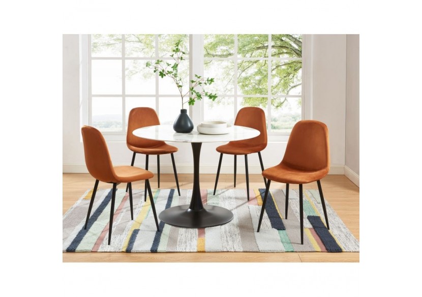 Lot de 4 chaises LENA velours rouille pieds métal noir