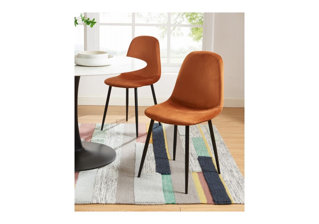 Lot de 4 chaises LENA velours rouille pieds métal noir