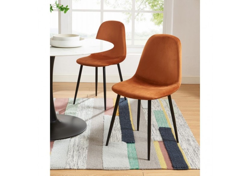 Lot de 4 chaises LENA velours rouille pieds métal noir