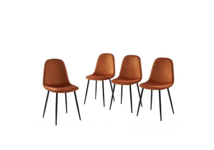 Lot de 4 chaises LENA velours rouille pieds métal noir