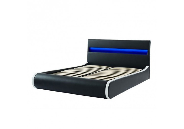 Lit coffre LUMINA avec LED simili noir 140x190 sommier inclus