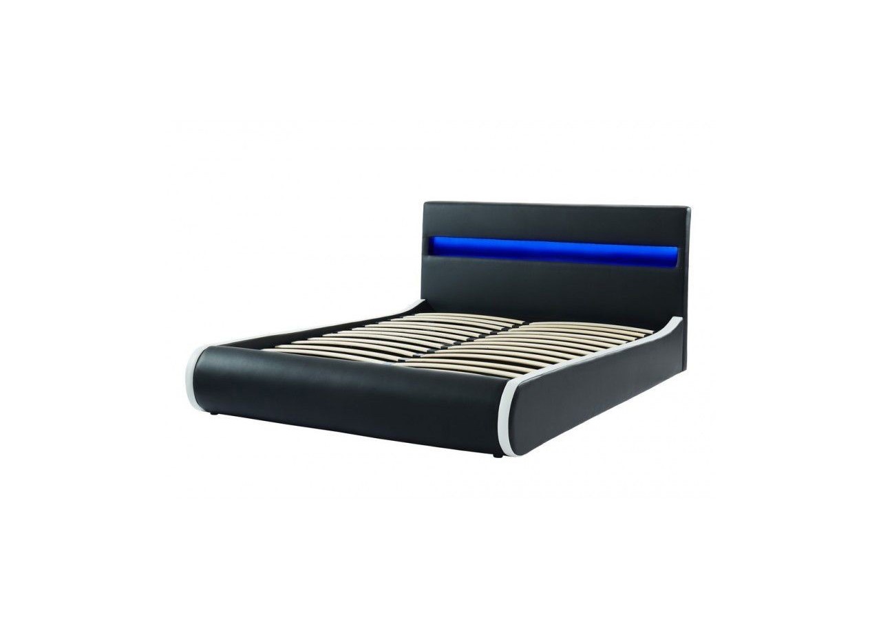 Lit coffre LUMINA avec LED simili noir 140x190 sommier inclus