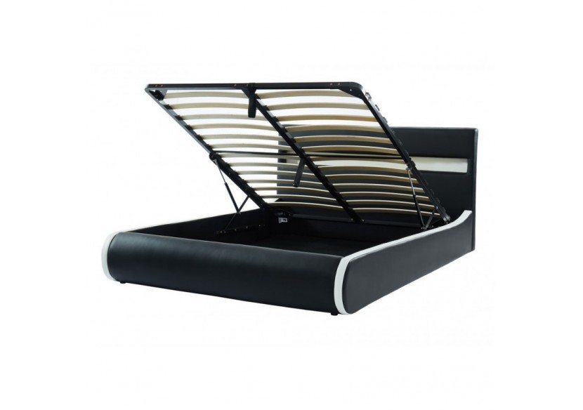 Lit coffre LUMINA avec LED simili noir 140x190 sommier inclus